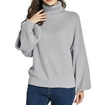 SSLR Oversized Sweaters for Women Turtleneck Sweater Drop Shoulder Knit Long Lantern Sleeve Pullover Sweater