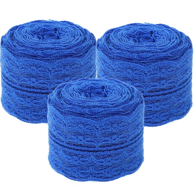 SHISUYAN Lace Ribbons Blue Fabric Lace Ribbons Party 3 Rolls 15.7X0.67In