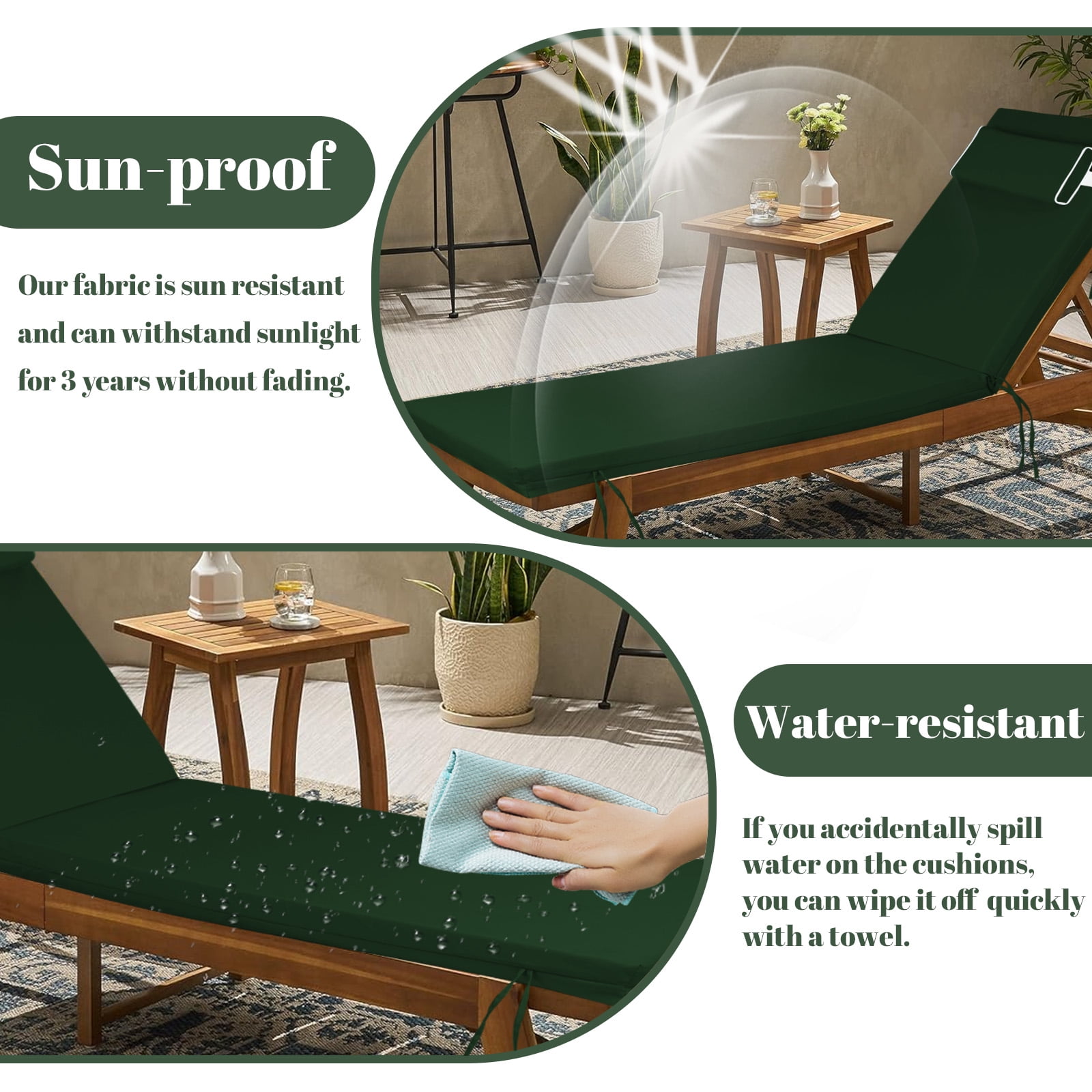 SDJPOI Outdoor Chaise Lounge Cushions Set of 4, 72" x 21" x 3" Thick Patio Furniture Replacement Cushions, Waterproof Lounge Chair Cushion with Headrest & Ties for Pool Beach