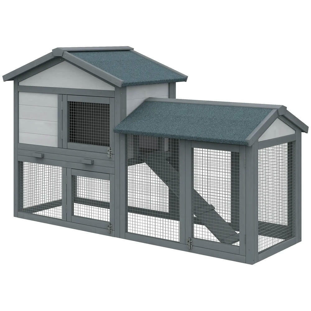 Barara King Large Rabbit Coop, Rabbit Coop, Outdoor Rabbit House,58" Large Rabbit Hutch Outdoor Indoor with Run, Removable Tray, Asphalt Roof, Lockable Doors and Ramp, Dark Gray