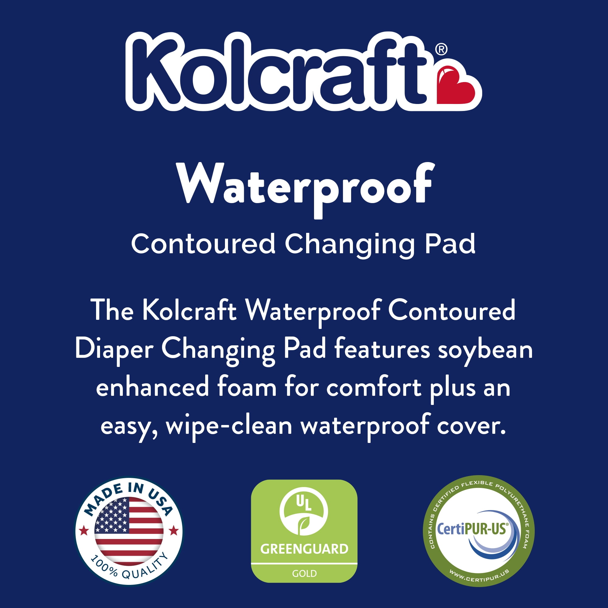 Kolcraft Waterproof Easy-Clean Contoured Diaper Changing Pad, White