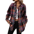 thumbnail image 2 of Womens Oversized Flannel Shirts Button Down Long Sleeve Plaid Shirt Business Casual Blouse Top Black & Red S, 2 of 6