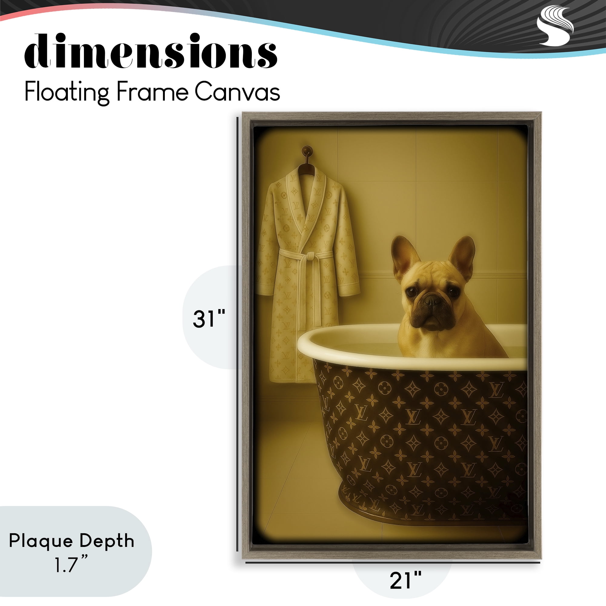 Stupell Industries Couture French Bulldog in Luxury Tub Brown Framed Floater Canvas Wall Art, design by Grotto Studios