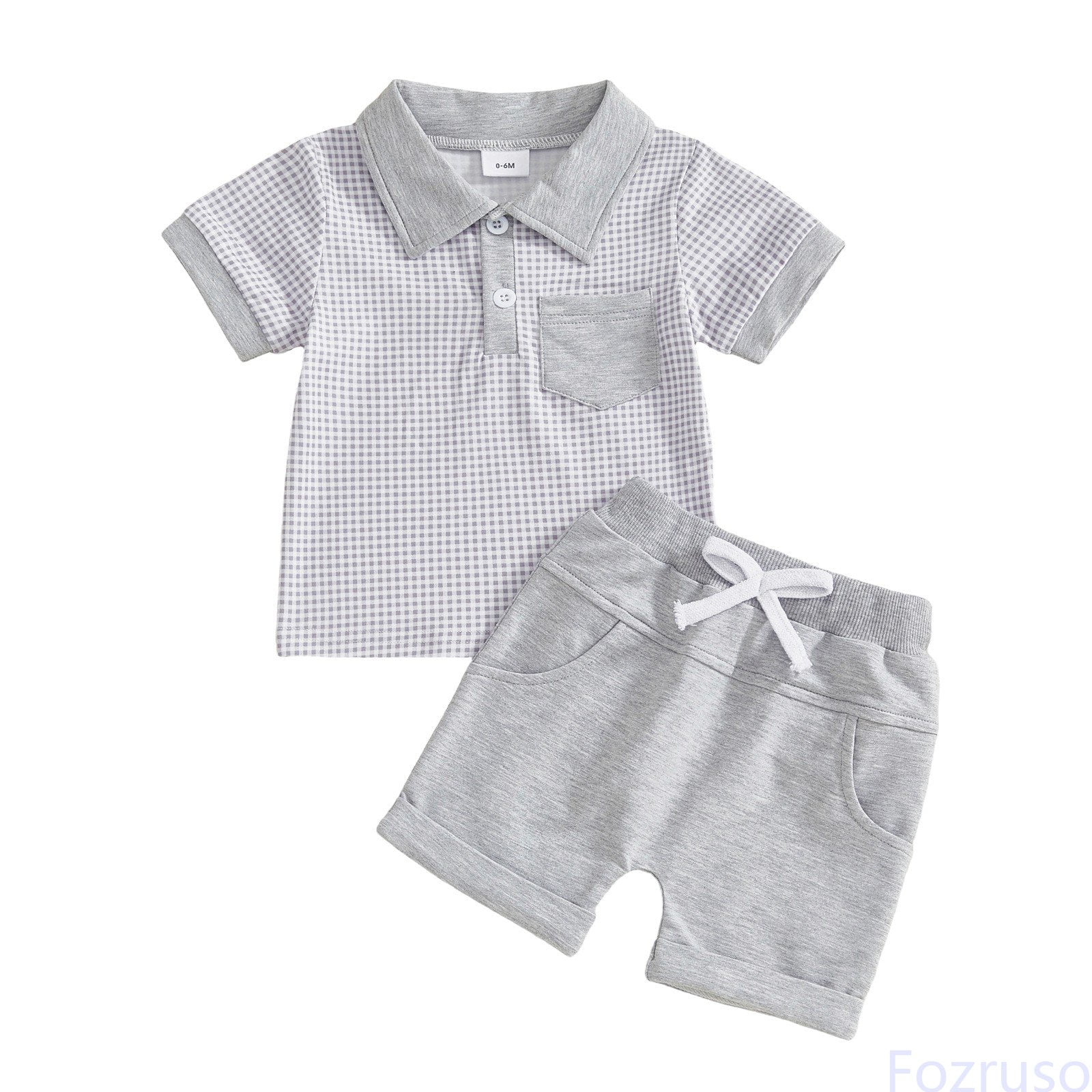 Fozruso Boys Clothing Sets 2-piece Summer Short Sleeve T-Shirt with Button Lapel Collar and Short Outfits Sizes 2-3 Years
