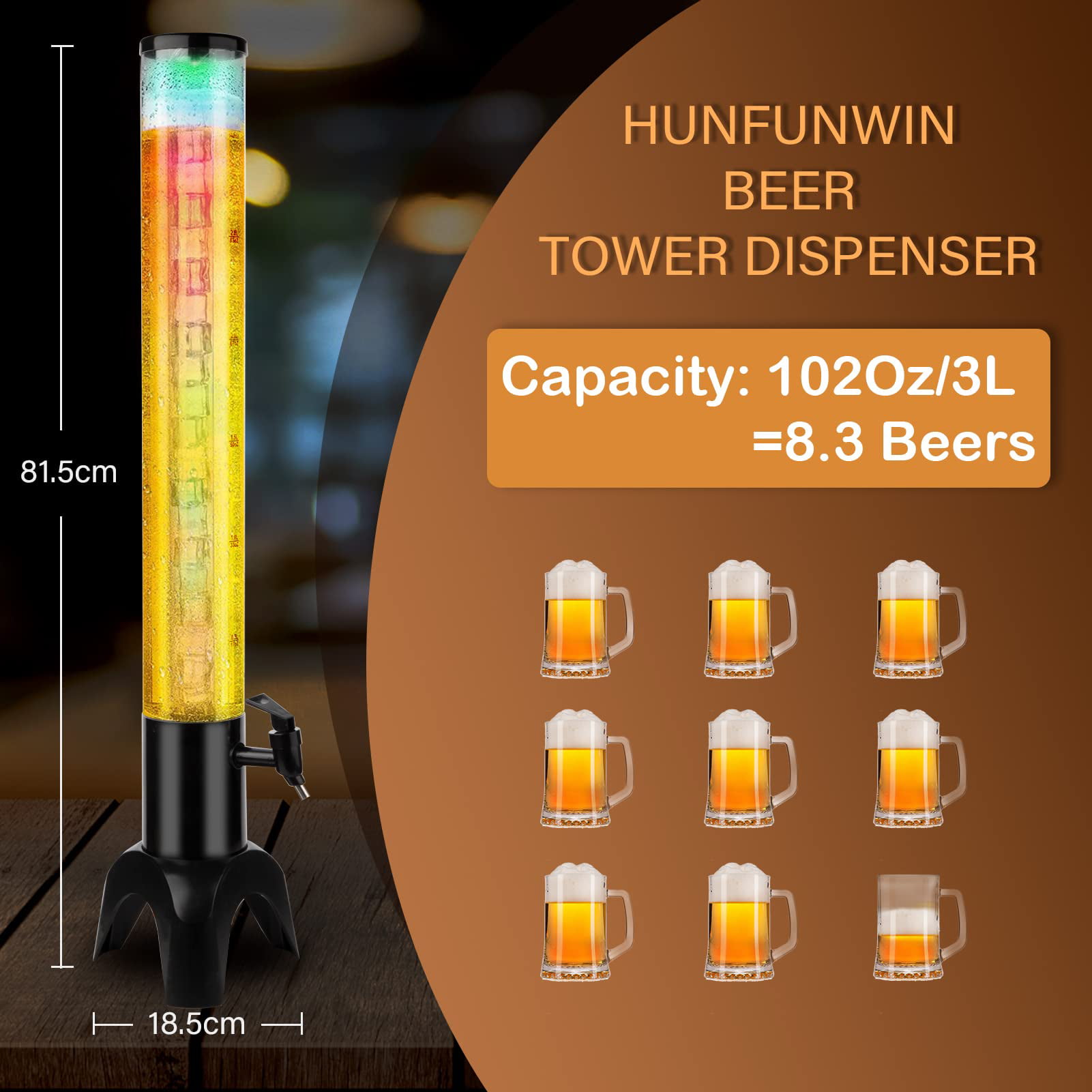 Nurluce LED Margarita Tower 3L/100 oz Beer Tower Lighted Up Cocktail Tower  Glowing Juice Dispenser Removable Easy Clean Home Party Bar Competition BBQ