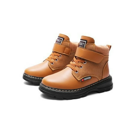 

Daeful Boy Ankle Boots Plush Lining Casual Boot Low Calf Short Bootie Slip Resistant Comfort Winter Shoes Outdoor Booties Brown 3Y
