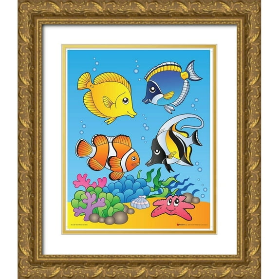 Viskova, Klara 12x14 Gold Ornate Wood Framed with Double Matting Museum Art Print Titled - Happy Fishes
