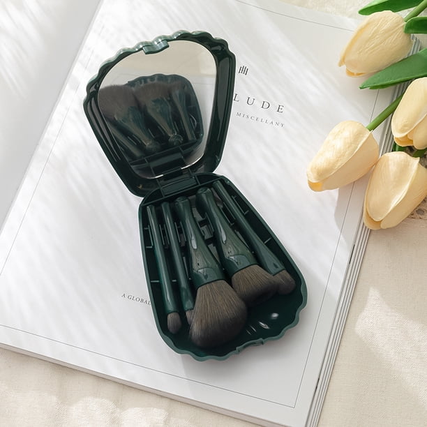 Xiao Hua Juego de 5 brochas de maquillaje, mini brochas de maquillaje para viaje, brochas cosméticas para rostro, base, rubor, sombra de ojos, con estuche (verde)