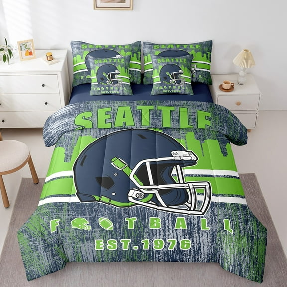 Erosebridal American Football Bedding Twin Size, Sports Theme Bedding Accessories, Navy Green, SEATTLE, Super Cozy 7-Piece