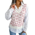 thumbnail image 1 of Liacowi Women Juniors Knitted Vest Heart Print Sleeveless V-Neck Waistcoat Autumn Winter Casual Sweater Pullovers for Teen, 1 of 7