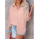 thumbnail image 2 of Blusa de corte casual Cuello en V Abotonado Manga larga enrollable Cuello vuelto Blusa holgada Rosa L, 2 of 6