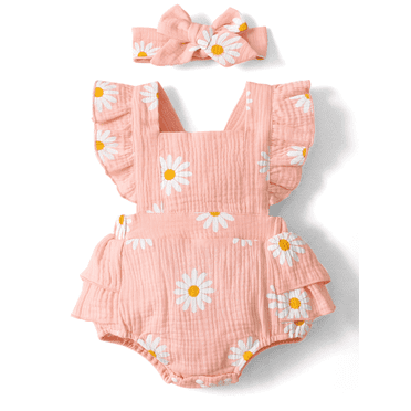 PatPat Newborn Baby Girl Clothes 100% Cotton Baby Romper Sleeveless Short Jumpsuit Summer Clothes Outfit Set, 0-3 Months