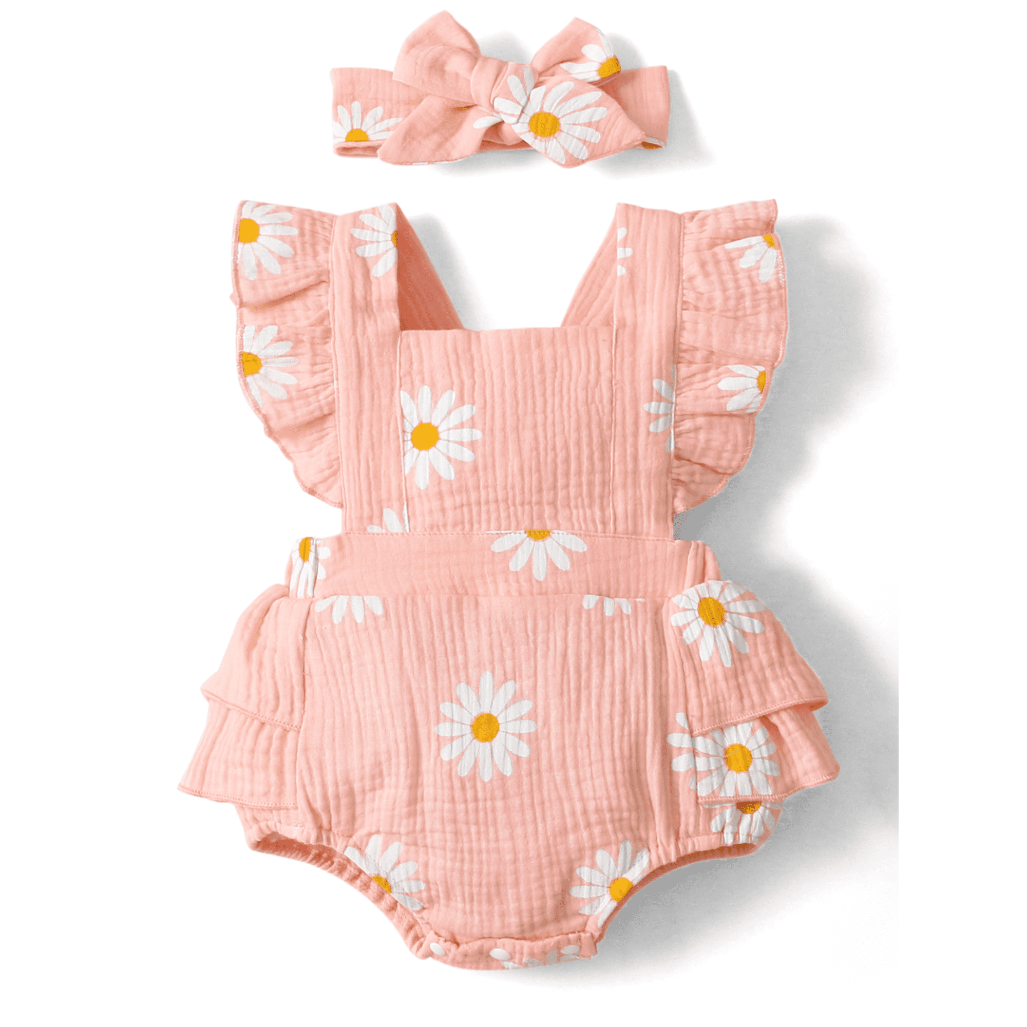 PatPat Newborn Baby Girl Clothes 100% Cotton Baby Romper Sleeveless Short Jumpsuit Summer Clothes Outfit Set, 0-3 Months