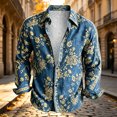 thumbnail image 5 of Mens Vintage Floral Lapel Long Sleeve Shirt, Soft Button Down Blouse, Retro Street Travel Casual Men Shirt, 5 of 5