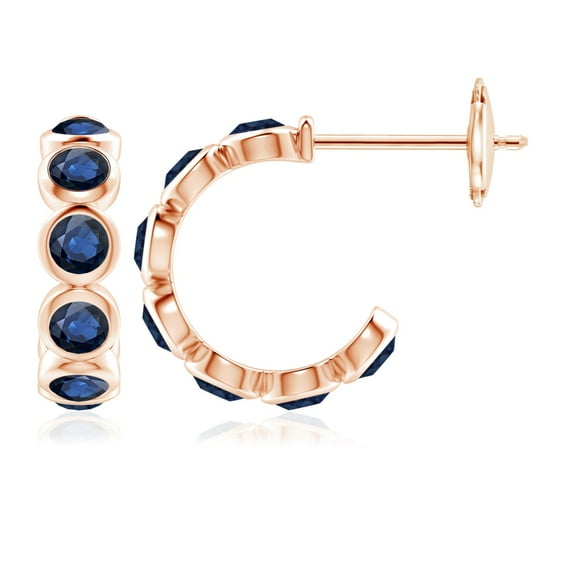 Angara Natural Blue Sapphire Earrings - Bezel-Set Sapphire Huggie Hoop Earrings in 14K Rose Gold for Women