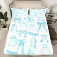 thumbnail image 2 of jejeloiu Kawaii Ghost Bed Sheets,Girls Bow Knot King Sheets,Blue White Ink Sheet Set,Breathable Bedroom Decorative,4 Pieces, 2 of 7