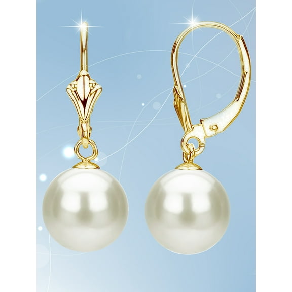 ADDURN 14Kt Yellow Gold White Freshwater Pearl Lever-Back Earring
