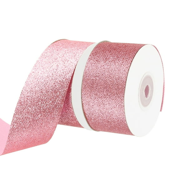 2 Rolls Metallic Glitter Ribbon Roll, 2/3 Inch x 10 Yards Sparkly Glitter Ribbon for Gift Wrapping Crafts Holiday Wedding Birthday Party Decoration Floral Bouquet, Pink