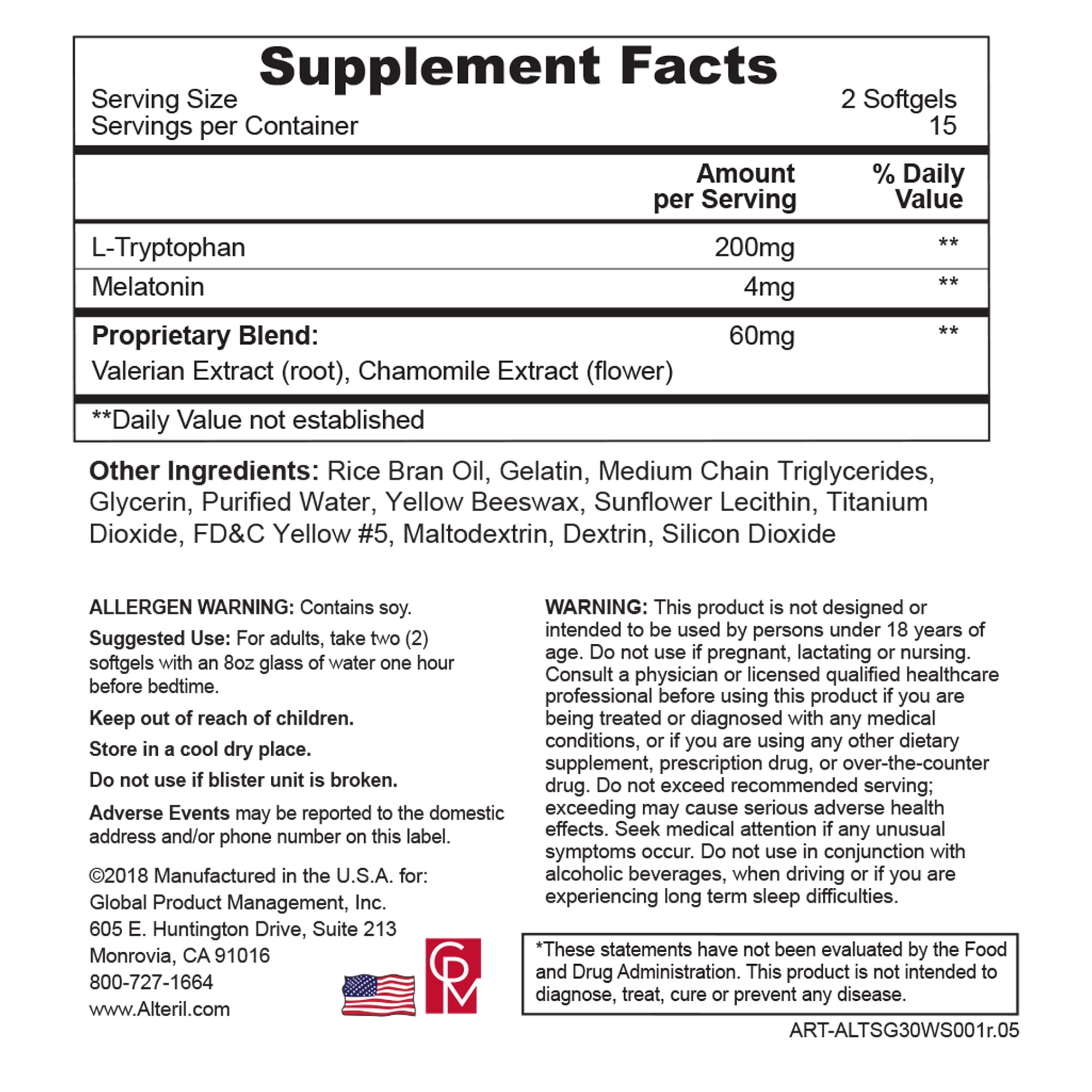 Alteril Natural Sleep Aid Liquid Softgels, 30 ea