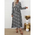 thumbnail image 3 of Women's Paisley Print Long Sleeve Midi Dress 100% viscose with flowing drape and easy everyday wear for versatile style, 3 of 11
