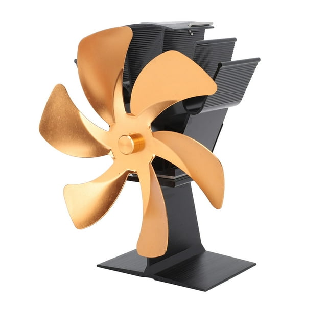Ventilador De Estufa Con Alimentación De 5 Cuchillas, Termómetro Magnético, Material De aleación De Aluminio, Para Estufa De Chimenea, Estufa De Aceite De Carbón O Estufa De