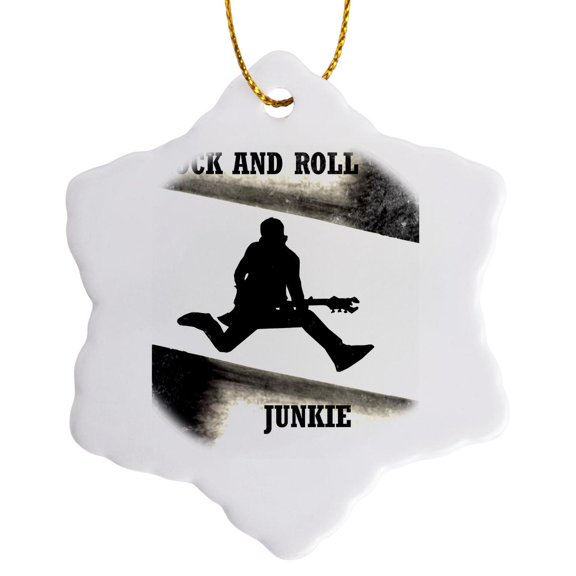3drose, Rock and Roll Junkie, 3 inch Snowflake Porcelain Ornament