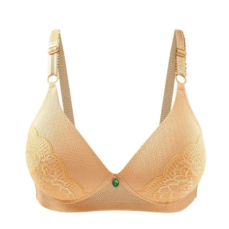 Strappy Bra Women Padded Bra Feature V-Neck Push-up Bra Style W-1878 Beige XL