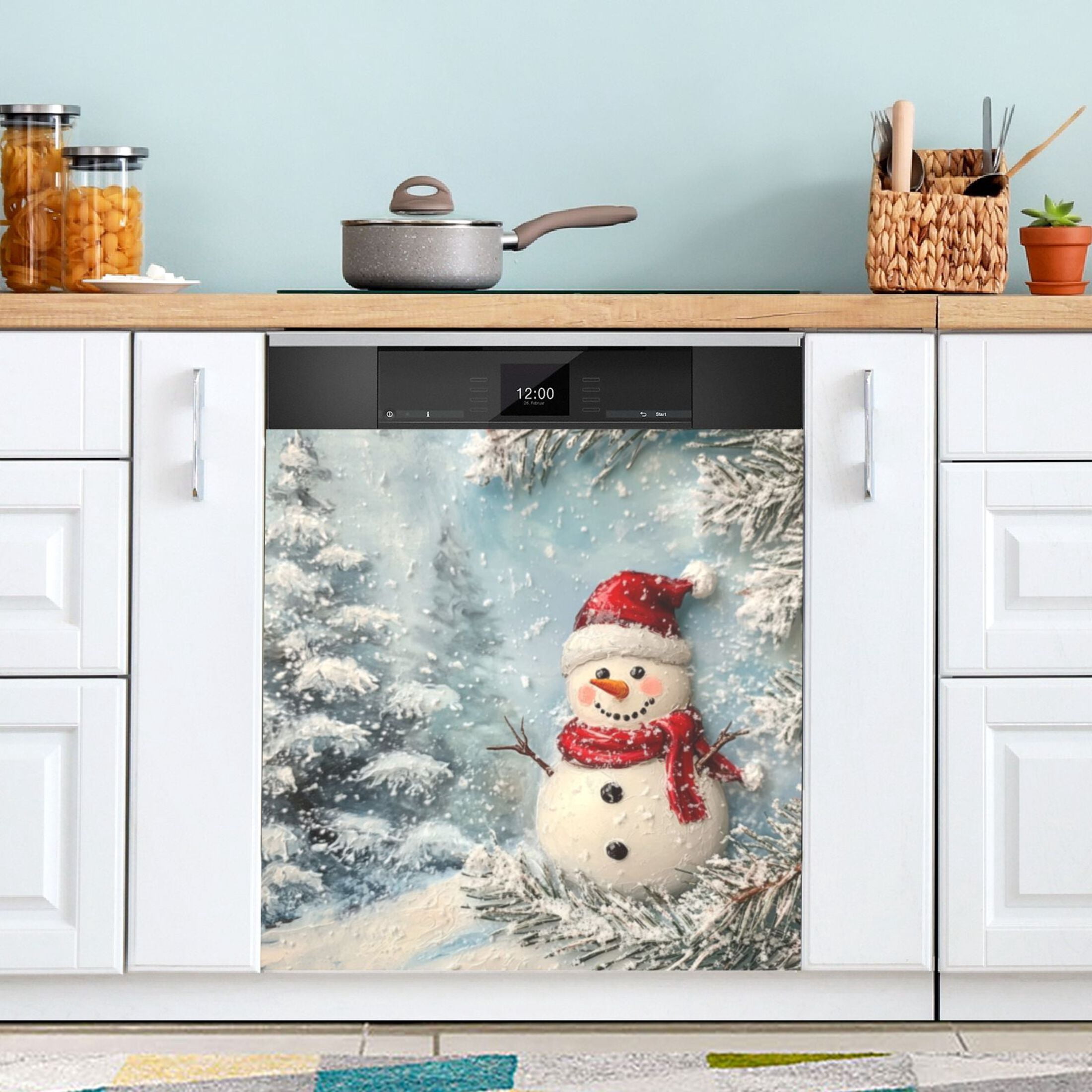 Dishwasher Magnetic Sticker 23x26 Inch Refrigerator Magnetic Sticker Washing Machine Magnetic Sticker Kitchen Panel Magnetic Sticker Home Decor Christmas Snow Man