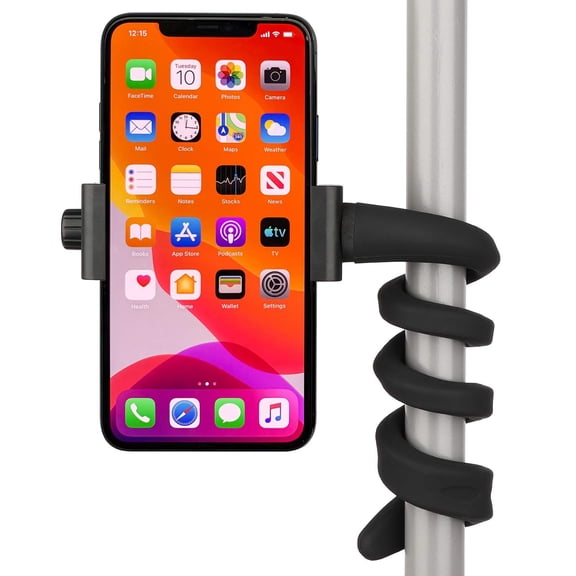 Portable Flexible Cell Phone Holder Stand for Treadmill, Spin Bike, Stroller, Shopping Cart, Bed, Car, Kitchen, Desk, Compatible with iPhone, Android (Black)