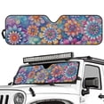 thumbnail image 2 of HUIACONG Colorful Flowers Windshield Sun Shade for 2018-2024 Jeep Wrangler JL JLU & Gladiator JT, Sunshades Heat Shield, Aluminum Foil Triple Laminate Structure, Silver, 2 of 6
