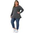 thumbnail image 3 of DARING DIVA Women's Plus Casual Long Sleeve Ruffled Hem Blouse 4X Dark Gray, 3 of 6