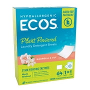 ECOS Laundry Detergent Sheets with Stain Fighting Enzymes, Magnolia & Lily, 64 ct