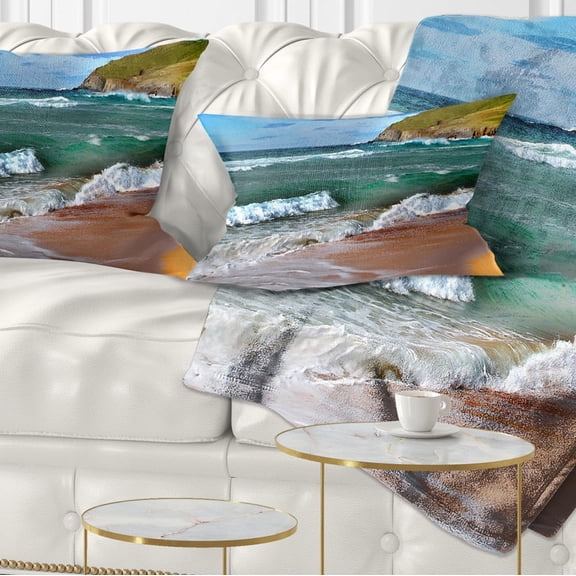 Designart Blue Sea with Warm Waves - Seascape Throw Pillow - 12x20