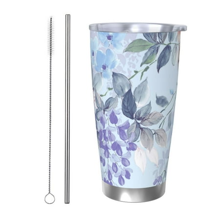 

Ocsxa Bird Butterfly Stripe Pattern 20oz Travel Coffee Mug with Flip Lid Stainless Steel Insulated Insulated Coffee Mug Thermal Cup with Splash Proof Sliding Lid-Straw Two-piece Set