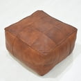 thumbnail image 2 of Square Shaped Leather Handmade Eco-Friendly Cognac Pouf - Square Shape Pouf, 21" x 21" x 12", Geometric Pouf, Leather pouf, Recycled Foam with Fibre Fill Stuffed Pouf, Leather Seating Pouf, 2 of 8