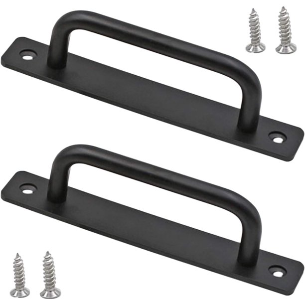 Manija de puerta corrediza de granero negra Manija de puerta corrediza de aleación con tornillos Manija lisa Gabinetes Garajes Manija de balcón Puerta corrediza de granero Puerta resistente - 2 piezas