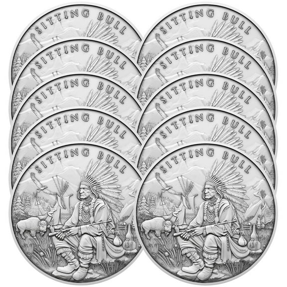 Lot of 10 - 1 Troy oz Sitting Bull Design .999 Fine Silver Round
