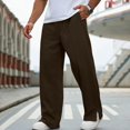thumbnail image 2 of Men's Wide Leg Trousers Loose Straight Cut Split Hem Side Pockets Lightweight Full Length Casual Relaxed Pants, 2XL, 2 of 6