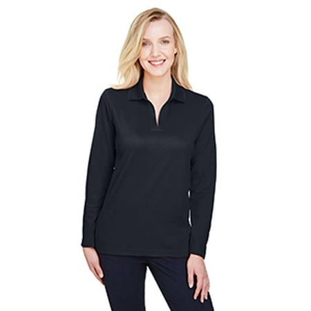 Ladies' CrownLux Performance Plaited Long-Sleeve Polo - BLACK - S