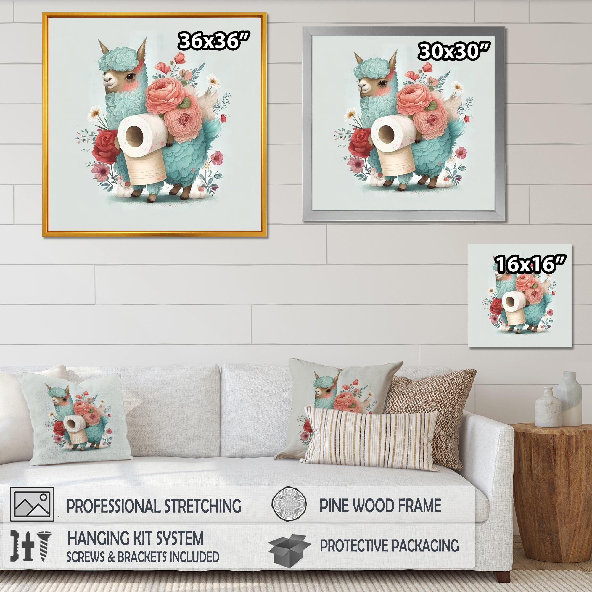 Designart Llama Building A Tower Of Toilet Paper With Flowers I Canvas Wall Art