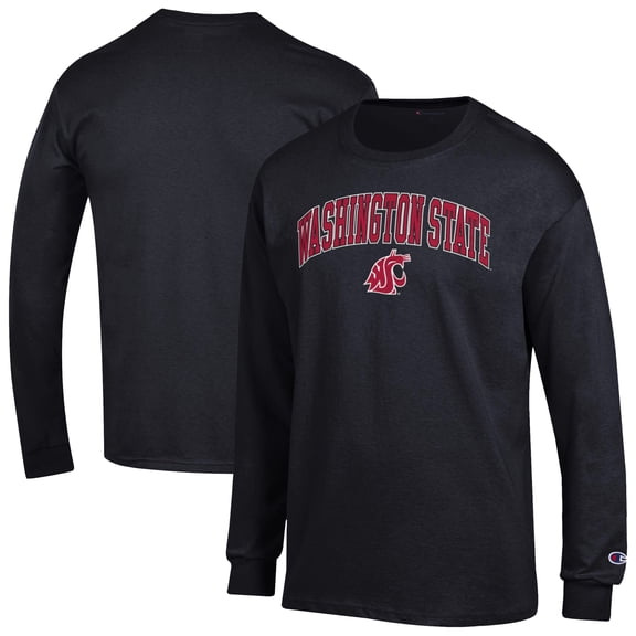 Men's-Champion Black Washington State Cougars Arch Over Logo Long Sleeve T-Shirt