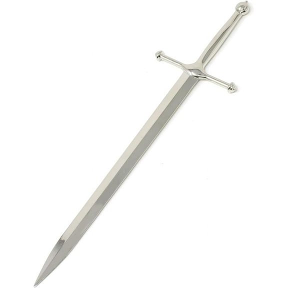 Smooth Handle Sword Shaped Letter Opener Knife, Silver Tone Zinc Alloy, Home and Office Mail Supplies