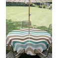 thumbnail image 2 of Outdoor Tablecloth with Umbrella Hole, Teal Brown Ombre Spillproof Waterproof Outdoor Table Cover, Geometric Striped Water Ripple White Patio Tablecloths for Party/Garden/Picnic, Round 60 inch, 2 of 9