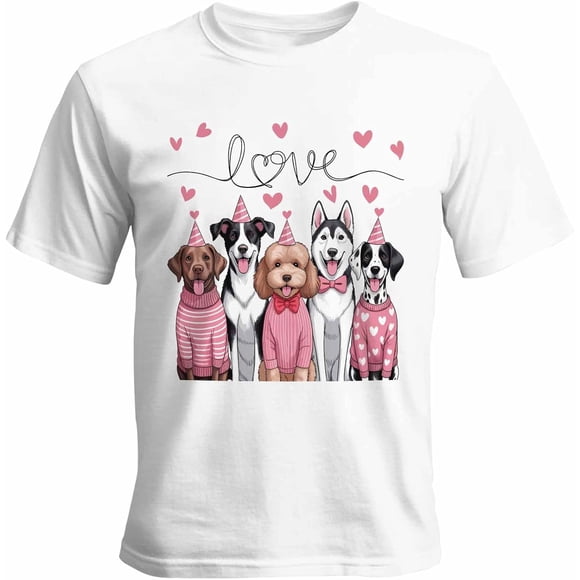 Camisetas para hombre, camisetas casuales de manga corta con diseño de perro, corazones y amor rosa, camisetas gráficas para adolescentes, niños y hombres.