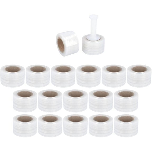 PSBM Cast Mini Hand Stretch Wrap 3" x 700' 18 Rolls 120 Gauge Clear Shrink Film for Packing 1 Free Plastic Dispenser Handle Per Case Made in USA