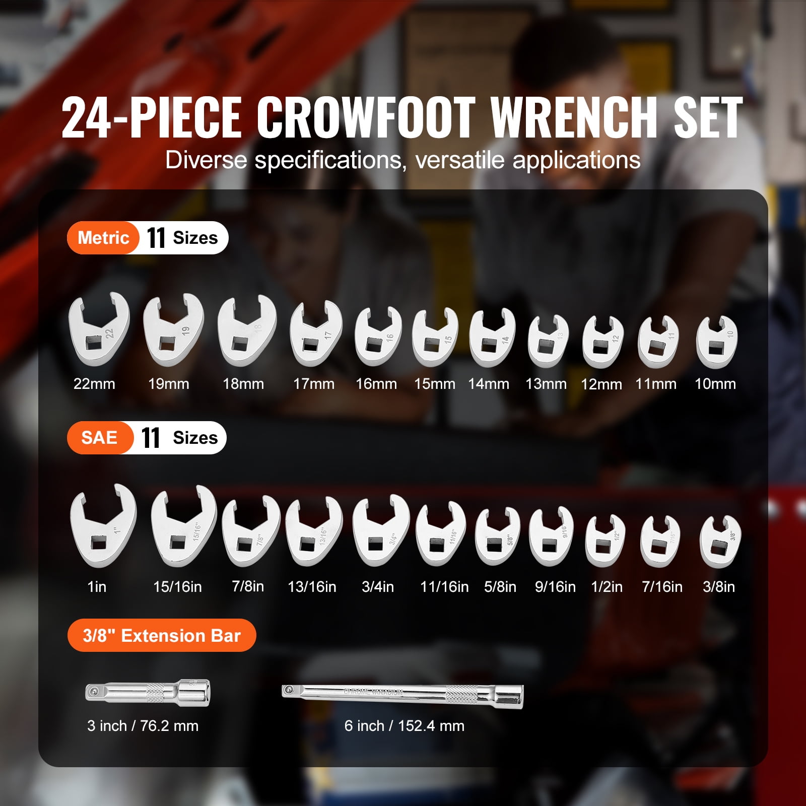 KFFKFF 3/8" Drive Claw Wrench Set 24 Piece Claw Wrench Set SAE Metric