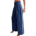 thumbnail image 3 of Loose Women High Waist Casual Jeans Boyfriend Wide Leg Side Pleat Denim Trousers, 3 of 5