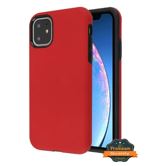 Apple iPhone 11 Phone Case Slim Hybrid Armor Shockproof Impact [Shock Absorption] Rubber Dual Layer Rugged Protective Hard PC Bumper Frame & Soft TPU RED Cover for Apple iPhone 11 / 6.1 inch