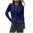 thumbnail image 3 of gbyLJF Womens Ruffer Sweater Cardigan Button Down Long Sleeve Crew Neck Cropped Knitted Tops Blue, 3 of 6