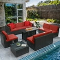 thumbnail image 6 of Homall 10 Pieces Rattan Patio Furniture Conversation Set with 43" Gas Propane 50000 BTU Fire Pit Table Outdoor Sectional Sofa for Backyard,Red, 6 of 9